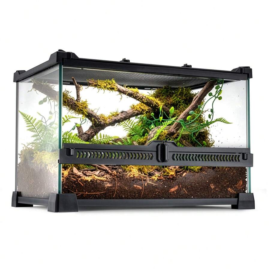 Glas-Reptilien-Terrarium, Insektenzucht-Tank, Vivarium-Lebensraum für Eidechsen, Hornfrösche, Schlangen und Spinnen, Reptilien-Glasterrarium für Amphibien - Horizontal - Übersicht 1