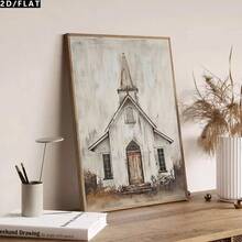 2D/FLAT 1PC Cartoon Retro Realistic Art Style Rural Church Oil Painting Canvas Wall Decor, Simple Style Home Print Poster Image Room Decor, Walking, Study Room, Bedroom Wall Decor, Autumn Decor(No Frame/Framed) - 111 - View 4