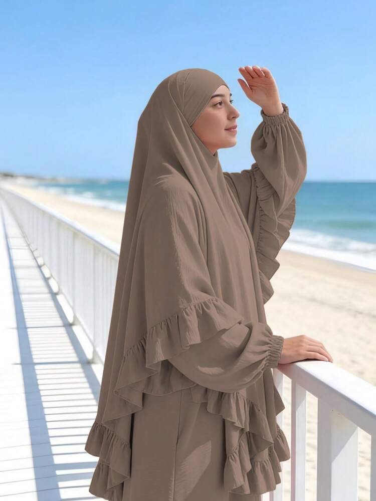 1pc Muslim Headscarf Hijab, Abaya With Pleated Hem Design, Classic Versatile For Daily Wear And Prayer - Multicolor - View 8
