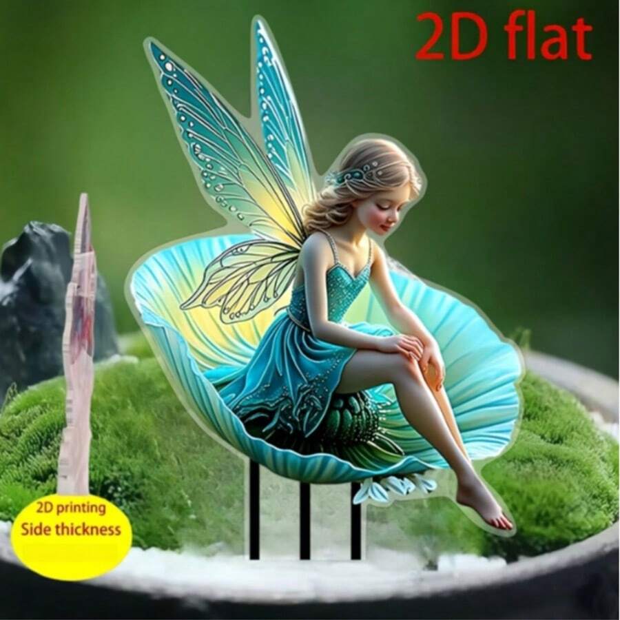 1/2pcs Acrylic Blue Fairy Garden Stakes, Suitable For Yard, Lawn, Garden, Indoor & Outdoor, Multipurpose Seasonal Gift, No Electricity Required, 2D - Multicolor - View 1