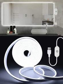 1 m/2 m/3 mètres/4 m/5 m Bande lumineuse décorative LED Néon flexible USB, éclairage ambiant gradable, alimenté par USB, convient pour l'éclairage domestique intelligent, ambiance blanc chaud, technologie de gradation intelligente, bande lumineuse ambiante flexible et gradable pour maquillage en direct, miroir, éclairage de miroir de salle de bain, gradation tactile - Bande néon tactile USB - Voir 10