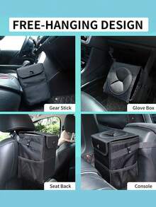 1pc Car Trash Can With Storage Bag | Multifunctional Hanging Car Trash Bag Holder, Suitable For Travel And Daily Commute, In-Car Garbage Solution, With Sealed Lid, Leak-Proof Design, Waterproof Fabric, Easy Installation, Keeps Car Interior Clean, Convenient Storage Pocket, Odor Control, Durable Structure, Space-Saving Trash Can With Lid And Accessories - Black - View 3