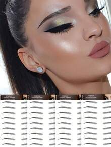 （4张）逼真眉毛纹身贴纸，防水持久仿真纹身贴纸，个性化性感临时纹身 - 黑色 - 查看 1