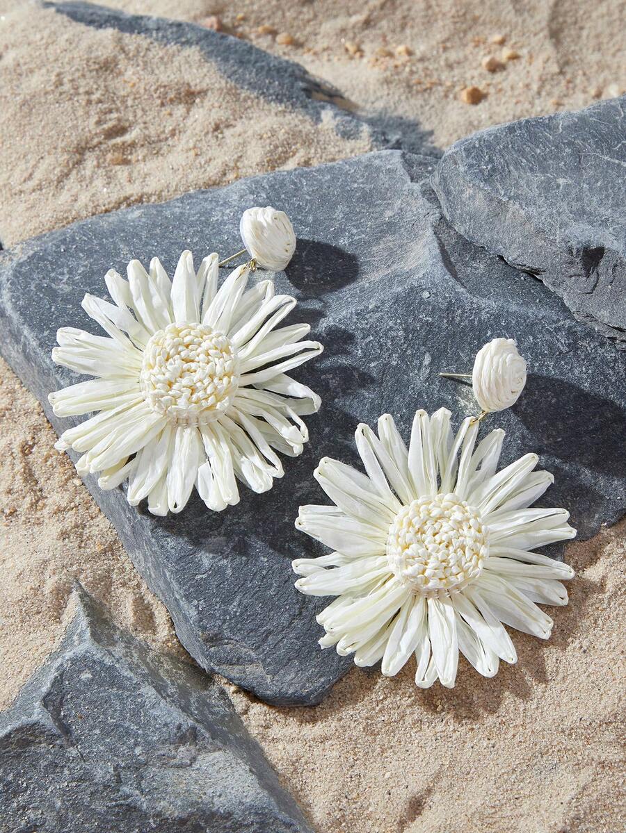 Opalesca 1 对时尚潘帕斯草大花耳环，女士海滩配饰，婚礼礼物，夸张垂坠耳环情人节、妈妈、母亲、母亲节、礼物 - 白色 - 查看 1