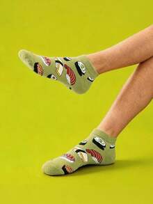 1 Pair Creative Sushi Food Print Ankle Socks, Funny Japanese Cuisine Pattern Boat Socks, Casual Fashion Unisex Socks - Multicolor - View 5