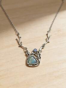 1pc Retro Geometric Pendant Necklace, Suitable For Women's Daily, Party, And Travel Wear As Jewelry Gift - Silver - View 5