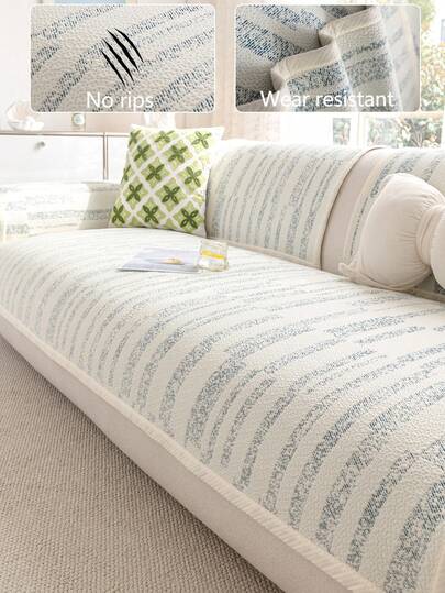 1pc 4-Season Breathable Ice Silk Sofa Cushion Cover, Modern Minimalist Non-Slip Washable Sofa Seat Protector, Soft & Fade-Resistant, Pet-Friendly, Fits L-Shaped Sofa & 1-4 Seater Couch, Blue