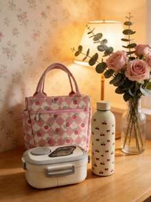 Juego de Fiambrera Portátil: Fiambrera Bento Aislada de Acero Inoxidable, Taza a Cuadros Rosa y Blanca. Estilo Retro, Fiambrera Hermética a Prueba de Fugas, Aislamiento de Temperatura Duradero, Botella Aislada y Bolsa de Transporte a Juego. Adecuado para Estudiantes, Trabajadores de Oficina, Picnics, Camping - Combina Estética y Practicidad. - Multicolor - Ver 7