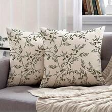 2 vỏ gối bằng polyester in hình cành ô liu và quả mọng - kích thước 18*18 inch, thiết kế một mặt, không kèm ruột gối. - 2pcs - Xem 1