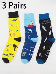 Randomly Gifted 1/3 Pairs Of Men's Colorful Block Design Fashion Short Socks, AB Style Socks Suitable For Fishing Enthusiasts, Soft And Comfortable, Suitable For Various Daily Outings And Home Use. - Multicolor - View 7