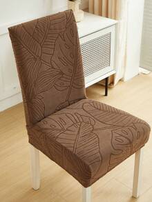Bộ 1/4/6/8 vỏ bọc ghế màu kaki có thể tháo rời, chất liệu nhung mềm mại với họa tiết lá cây, co giãn tốt, phù hợp cho ghế phòng ăn, phòng khách và phòng ngủ. - Cà phê nâu - Xem 2