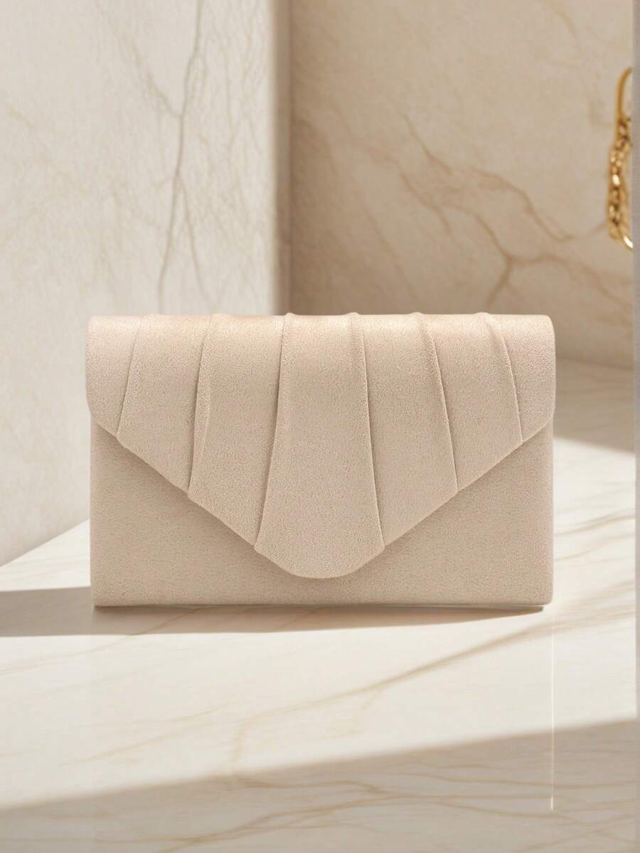 Apricot Envelope Design Party/Wedding Clutch Bag, Women's Chain Shoulder Handbag, Velvet Fashion Wallet - Apricot - View 1