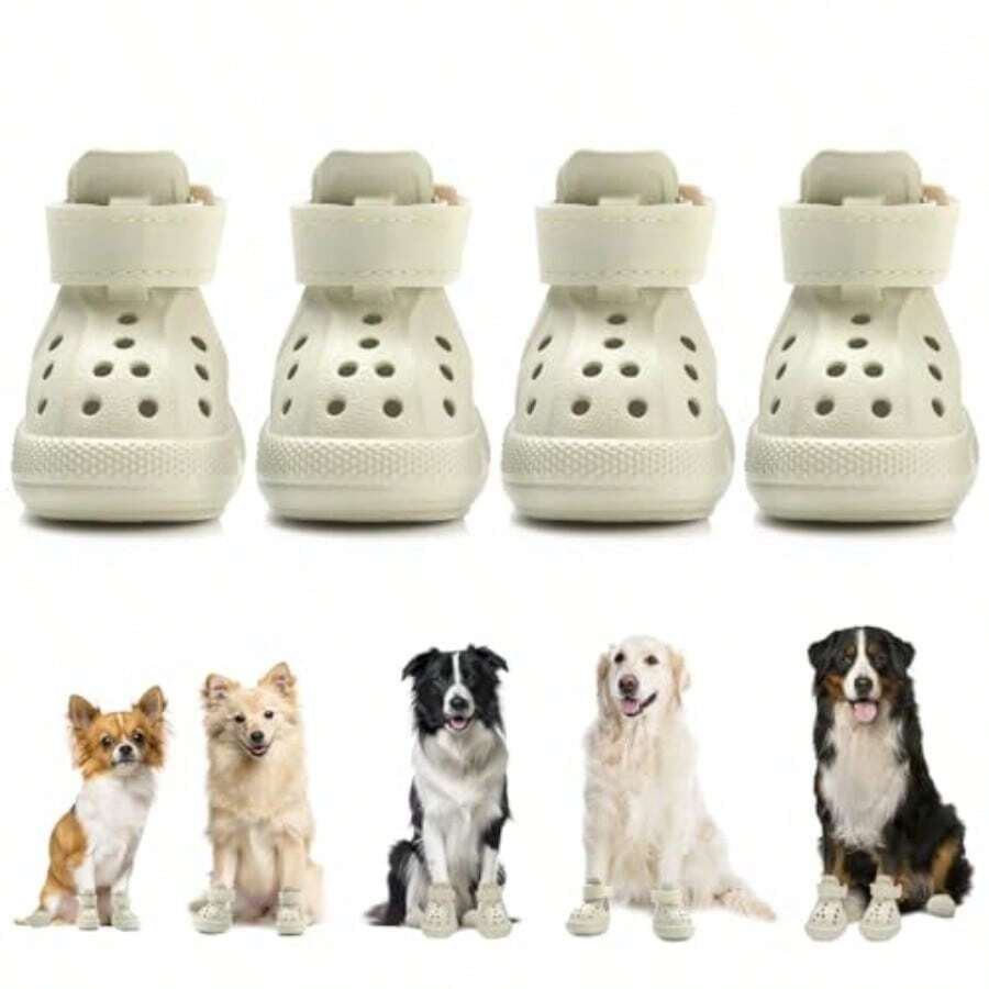 QILP Dog Shoes For Hot Pavement - Breathable Non Dog Als With Reflective Stres Ea ON Off Ea-Clean Outdoor Pet Boo For Small Medium Large D Wh Size 7 - Màu be - Xem 1