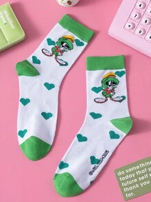 Noctvar OBM Sleepwear X LOONEY TUNES 1双火星人和马文卡通船袜，可爱新颖透气吸湿休闲袜，男女皆宜，夏季趣味袜子，适合学生、成人、作为礼物和日常穿着 - 彩色 - 查看 2
