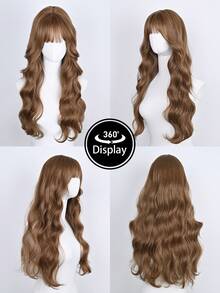 28英寸棕色波浪假发，女士款 - 带刘海，优质合成材料，可调节帽围 | 日常/派对造型 - 彩色 - 查看 6