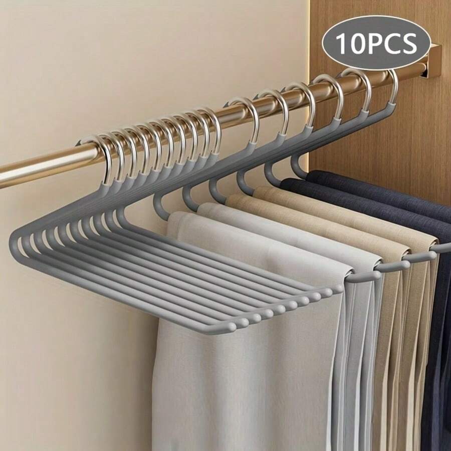 10/20 piezas Perchas para adultos con recubrimiento antideslizante, organizador de armario de lujo para el hogar, almacenamiento de armario que ahorra espacio, perchas de metal de estilo abierto para pantalones/ropa, perchas antideslizantes unisex, regalo ideal - Multicolor - Ver 1