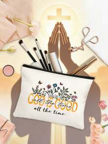 1 pièce Sac cosmétique chrétien inspirant | Verset biblique "Dieu est toujours bon" et imprimé floral religieux | Sac à maquillage avec fermeture éclair, organisateur de voyage multifonction portable | Plusieurs couleurs | Convient pour un usage quotidien, les voyages, le campus | Excellent cadeau pour les fêtes/la Saint-Valentin/l'anniversaire, Pâques, la Fête des mères pour les femmes - Multicolore - Voir 2