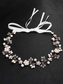 1/2pcs White Floral Wreath 3-Flower Crystal Headband Hair Accessory For Girls, Suitable For Wedding Dress, Formal Gown, Multi-Functional Decorative Headpiece - Multicolor - View 7