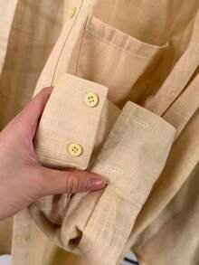 Linen Shirt And Shorts Set (2 Pieces) - Khaki With Pocket - View 3