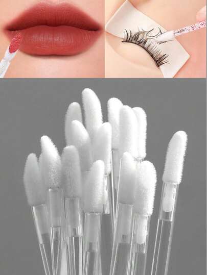 50-500支装批发大容量一次性唇刷、睫毛刷、便携式唇膏刷、水晶柄、植绒唇彩刷、眉刷、清洁棒、一次性水晶柄唇刷、迷你便携式唇膏刷、唇彩刷、遮瑕刷、化妆师专用、一次性唇刷、便携式唇膏刷、水晶柄、植绒唇彩刷、睫毛清洁棒，独立包装