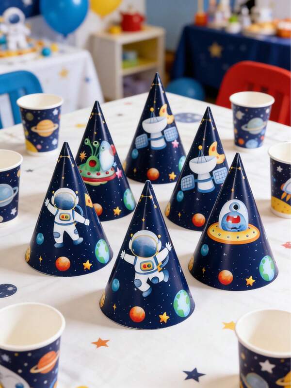 6 piezas Gorro de fiesta de astronauta espacial, decoración de fiesta con tema de astronauta, gorro de cumpleaños, suministros de fiesta de cumpleaños, regalos de cumpleaños, recuerdos de fiesta, cumpleaños de niños, accesorios para fotos de cumpleaños, decoraciones para baby shower, fiesta de revelación de género, decoraciones de cumpleaños para el hogar, decoración de habitación, accesorios de fiesta, tarjetas de cumpleaños