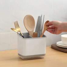 Escorredor de Utensílios de Cozinha Multifuncional (1 unidade), Organizador de Espaço: Organizador de Cozinha Multifuncional e Fácil de Limpar - Elegante e Durável, para Pendurar, Guarda-Talheres e Escorredor de Alimentos. Feito de PP, Desmontável, com 3 Prateleiras, Ideal para Cozinha e Sala de Jantar. Pode ser Usado para Guardar Hashis, Garfos, Colheres, Esponjas e Escovas. - Multicolorido - Ver 4