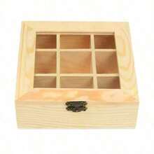 Wooden Tea Bag Jewelry Organizer Chest Storage Box 9 Compartments Tea Box Organizer Wood Sugar Packet Container - Yellow - View 1