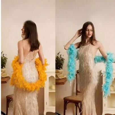 1条优雅仿羽毛围巾，鹅毛围巾，女士羽毛围巾 - 浅色亮丽，适合派对装扮、婚礼、餐桌装饰、音乐会、戏服和家居装饰