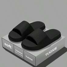 Men's Minimalist Comfortable Textured Solid Color Fashion Sandals, Outdoor & Indoor Sports Stylish Flat Non-Slip EVA Slippers, Casual Sports Style, Slip-On, Lightweight EVA Cushioned Sole, Non-Slip Beach Flip Flops, Washable, Suitable For Outdoor Sports Wear, Round Toe Design, Men's Slippers, Women's Sandals, Grip & Breathable Design, Suitable For Home & Leisure, Foot Companion, Lightweight Soft Bottom Indoor Slippers, Holiday Gift - Black - View 8