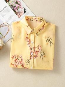 Women's Short Sleeve Button-Up Shirt, All-Over Leaf Print, Casual Collared Blouse, Suitable For Dates, Travels, Birthday Parties, Spring, Summer, Autumn Holiday Evenings Vacation - Yellow - View 3