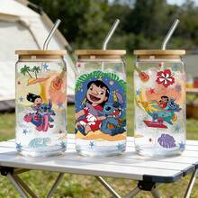 Disney 1个玻璃杯，印有可爱史迪奇图案，防漏设计，带吸管，容量480毫升，带防伪码的包装盒。 - 史迪奇 - 查看 7