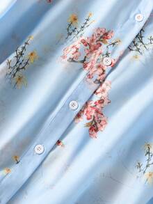 Áo sơ mi nữ tay ngắn cài cúc, họa tiết lá cây khắp thân áo, kiểu dáng thường ngày có cổ, thích hợp cho hẹn hò, du lịch, tiệc sinh nhật, mùa xuân, hè, thu, các buổi tối nghỉ lễ, kỳ nghỉ. - Màu xanh lam - Xem 6