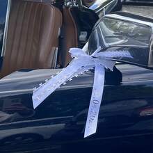 新婚夫婦專屬大型汽車蝴蝶結－客製化文字婚車裝飾，優雅白色緞面新娘車前蝴蝶結 - 多色-紗袋愛心蝴蝶結 - 查看 6