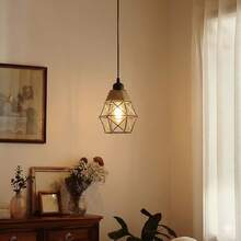 1/2 buah Lampu Gantung Tali Rami Retro Nordik, Lampu Gantung Sangkar Burung Besi Geometris Industri untuk Ruang Makan, Bar, Dapur, Kamar Tidur, Soket Bohlam E27, Pencahayaan Dekorasi Pedesaan (Bohlam Tidak Termasuk) - Hitam - View 4