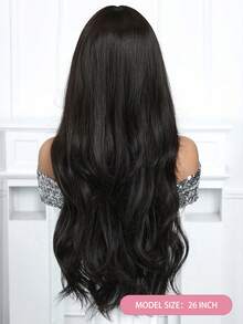 66 cm elegante schwarze synthetische Perücke mit Pony, natürliche wellige Frisur, geeignet für den täglichen Gebrauch und Cosplay, hitzebeständig, lange lockige Pony Perücke, passend für alle Nutzer, modisches Grundelement, geeignet für Anfänger, multifunktional, angenehm zu tragen, ideal für Musikfestivals, täglichen Gebrauch, Hochzeiten, Halloween, Weihnachten, Muttertag, Abschlussfeiern, Schönheitsurlaube, Ramadan-Geschenke - Schwarz - Übersicht 6