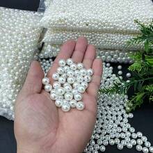 100pcs Acrylic Round Off White Beads With Holes, 8mm/0.315in 10mm/0.394in 12mm/0.472in, Suitable For DIY Jewelry Making, Bracelets, Necklaces And Craft Decoration, Jewelry Making Beads - White - View 4