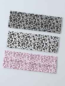 3件套时尚女士爱心豹纹印花柔软防滑发带，弹性瑜伽运动发饰，多功能日常夏季沙滩发带度假吸汗带 - 彩色 - 查看 5