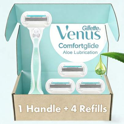  Gillette Venus Aloe Maquinilla de afeitar para mujeres, Maquinilla ultra suave para piel sensible, Incluye 1 mango reutilizable y 4 recambios de cuchillas, Apta para piel sensible