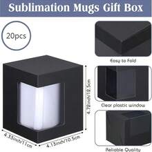 20pcs Gift Cup Boxes, Blank Sublimation Mug Packaging, Transparent Ceramic Coffee Cup Gift Boxes, Decorative Party Favor Gift Boxes With Lids - Black - View 3