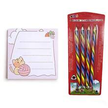 Sổ tay ghi chú hình mèo hoạt hình dễ thương, sổ nháp cho học sinh + 4 bút chì cầu vồng - Nhiều màu - Xem 2