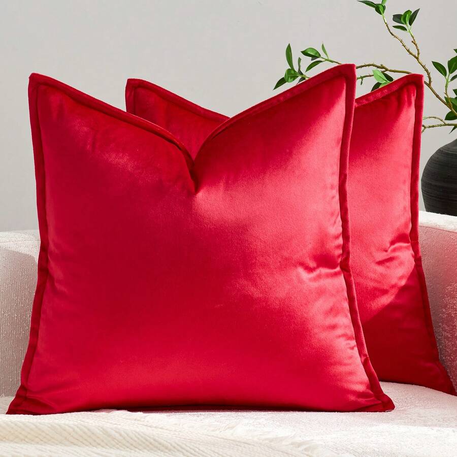 1pc Velvet Piping Square Cushion Cover Solid Color Pillow Case For Sofa Bedroom Car, 18 X 18 Inch / 45 X 45cm