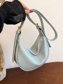 New Fashion Women's Solid Color Minimalist Shoulder Bag, PU Leather, Suitable For Dates, Shopping, Versatile And Exquisite - Blue - View 6