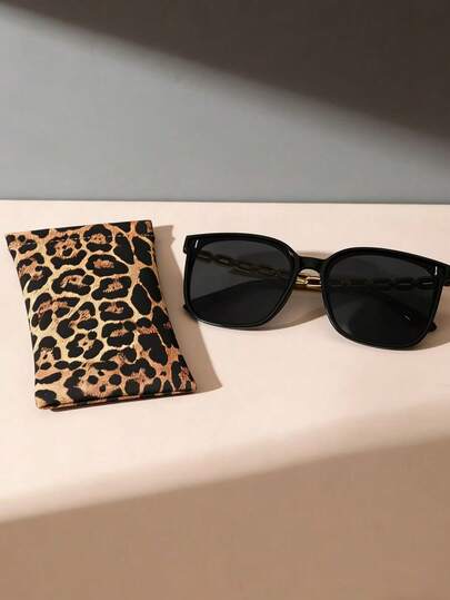 1 件女士金属链全框时尚美观经典韩版复古酷炫音乐节搭配豹纹眼镜收纳周末旅行高尔夫驾驶时尚配饰眼镜