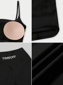 TimeOff Bộ đồ thể thao nữ màu trơn gồm áo hai dây có đệm mút tháo rời và quần ống đứng dáng rộng, thích hợp cho mùa xuân/hè, màu đen. - màu đen - Xem 5