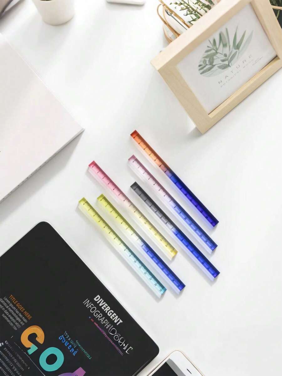 1pc Gradient Square Ruler, Transparent Multicolor Protractor, Regla, Suitable For Geometry, Drawing, Office, And Study - Smooth Surface, Precise Measuring Tool, Escuela, Geometric Drawing Tool, Rich Design, Transparent Reglas Material. - A - View 1