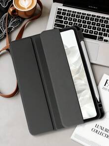 360°旋转亚克力三折黑色可折叠平板保护套，适用于iPad Mini 6/Mini 7/Air/Air 2/9.7/10.2/10.5/Air 4/Air 5/10.9/Pro 11英寸/Air 11(M2) 2024/第十代/12.9/Air 13(M3 2025)/Air 11英寸(M3) 2025/(A16) 11英寸第十一代2025，亚克力后壳防刮防弯折，内置笔槽，360°旋转支架，自动休眠/唤醒，简约/经典/商务平板电脑三折保护套 - 黑色 - 查看 4