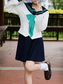 1pc Japanese School Style Cosplay Outfit, Sweet Blue Sailor Collar Long Sleeve Top, Pleated Skirt, Tie 3-Piece Set, Suitable For Party, Graduation Photo Shoot Spring - Multicolor - View 7