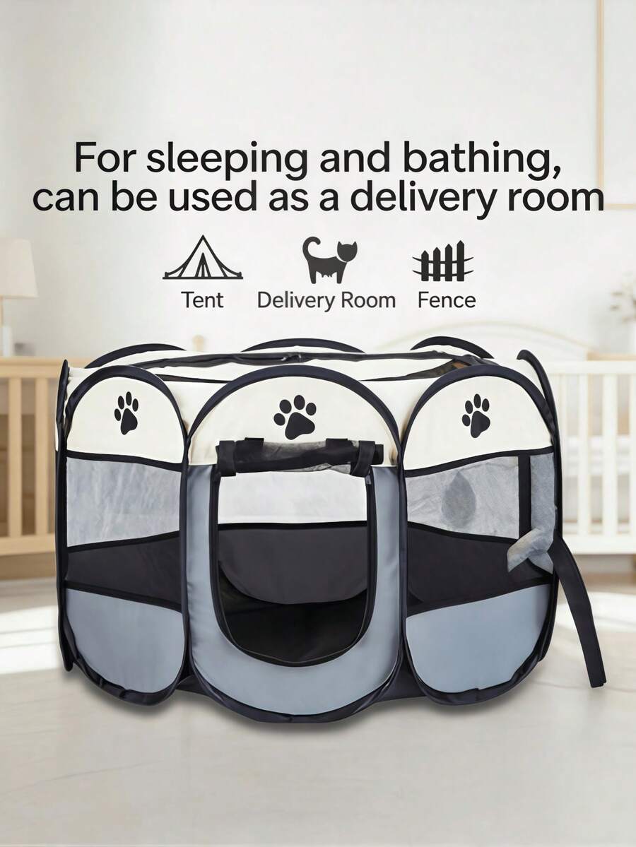 1个可折叠宠物猫/狗防抓透气帐篷笼，宠物屋 - 灰色 - 查看 1