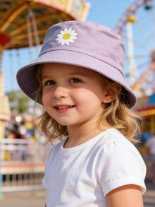 1pc Kids Fashionable Sun Bucket Hat, Versatile Sunhat For Spring & Autumn (With Embroidered Sunflower), Korean Style Children Bucket Hat, Suitable For Indoor & Outdoor Use - 1PC - View 4
