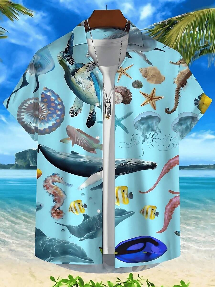 3d Fish Print Hawaiian Shirts For Men New Men's Shirt Casual Unisex Clothing Summer Quick Dry Short Sleeve Shirt Tops - A508D-AL23158 - 查看 1